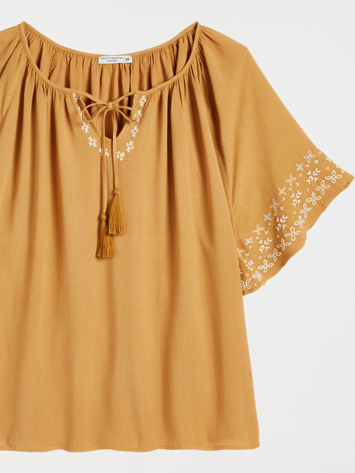 Blouse brodée coloris tabac femme