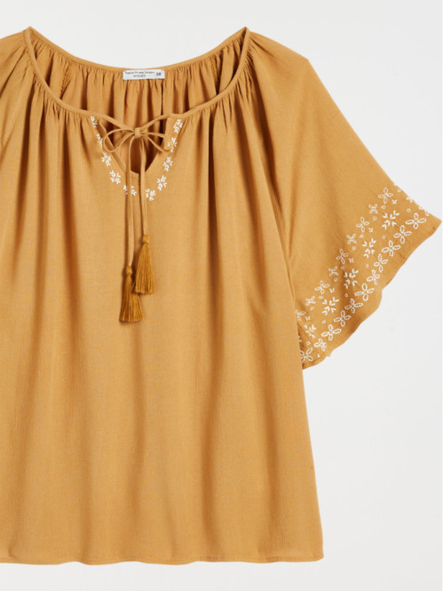 Blouse brodée coloris tabac femme