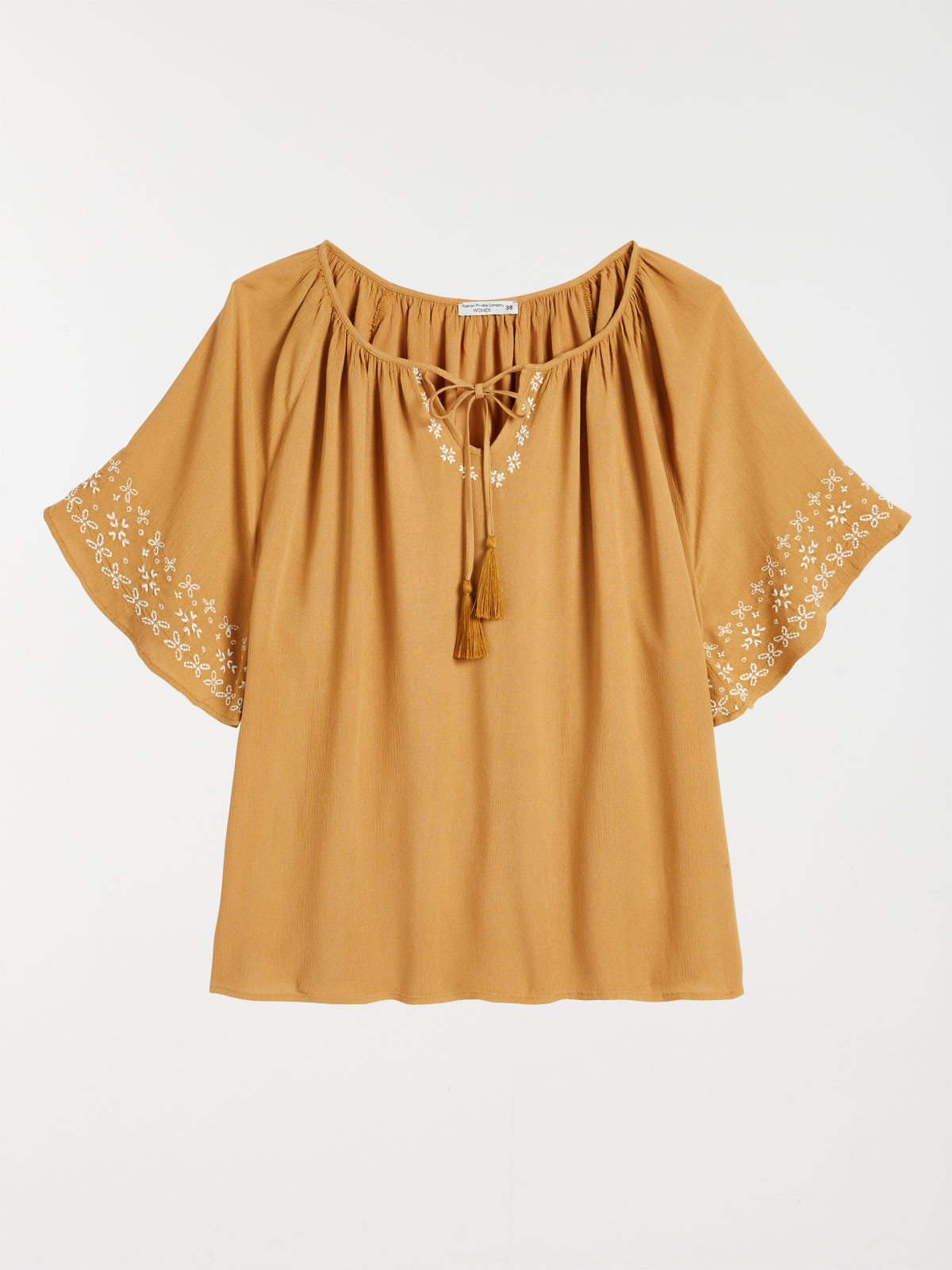 Blouse brodée coloris tabac femme