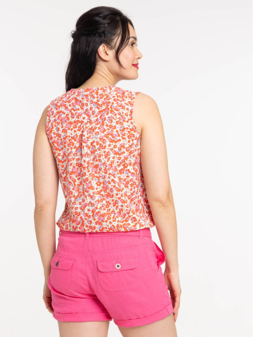 Blouse motif fleuri sans manches femme