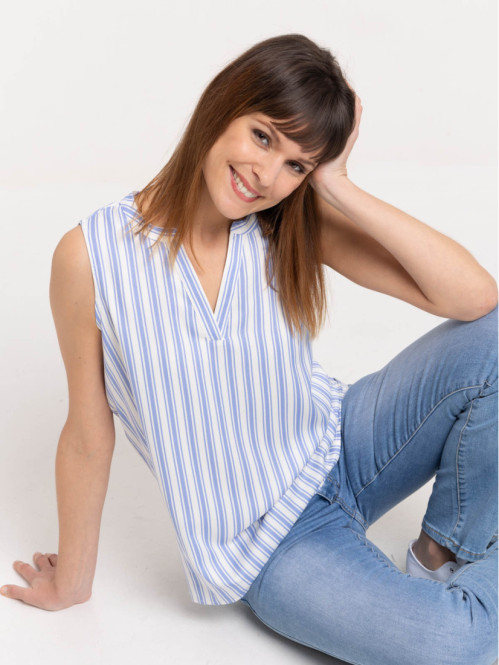 Blouse rayée sans manches femme