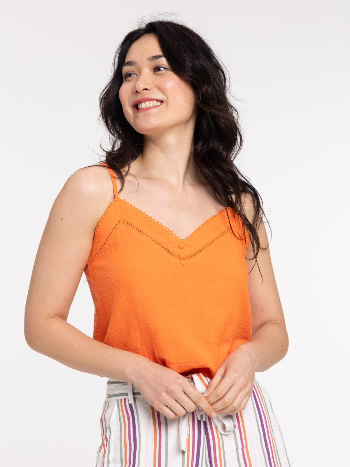 Débardeur bretelles orange vif femme