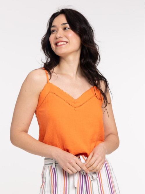 Débardeur bretelles orange vif femme