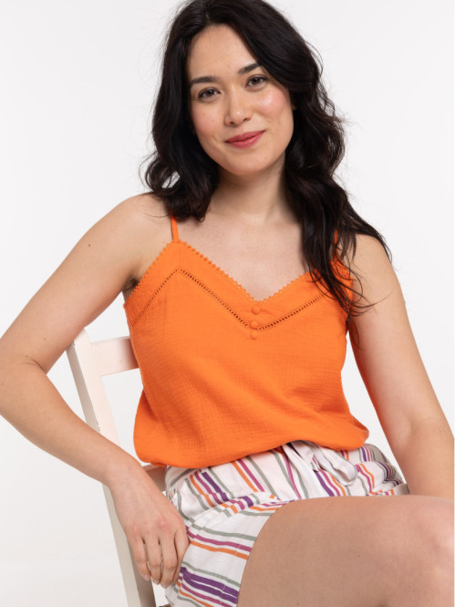Débardeur bretelles orange vif femme