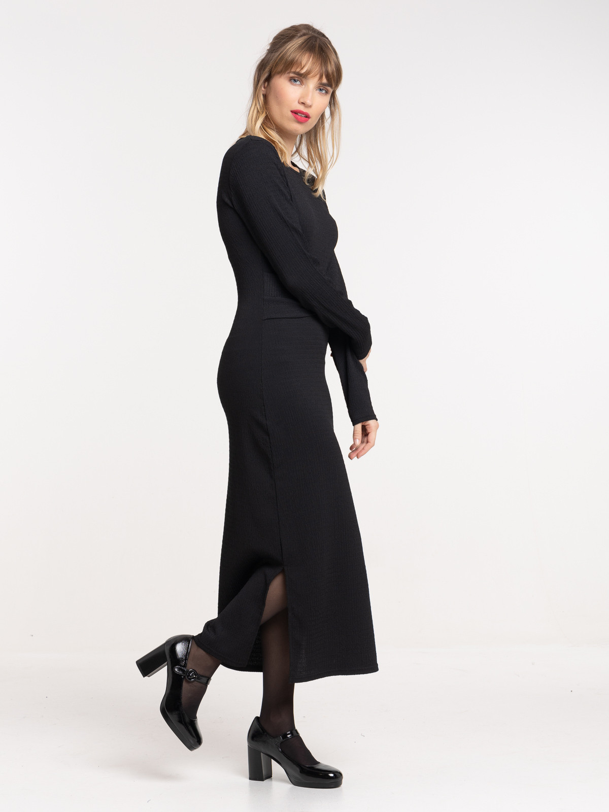 Robe mi-longue noire femme