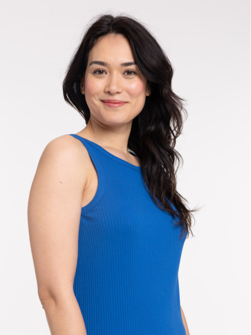 Robe longue côtelée cobalt femme