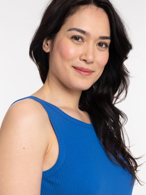 Robe longue côtelée cobalt femme