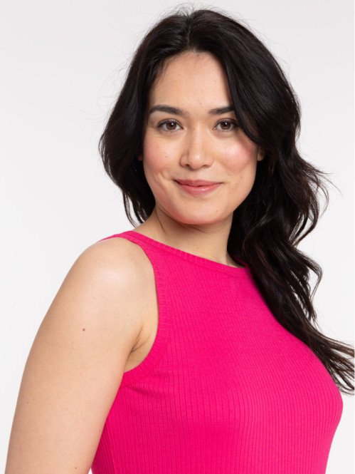 Robe côtelée fushia femme