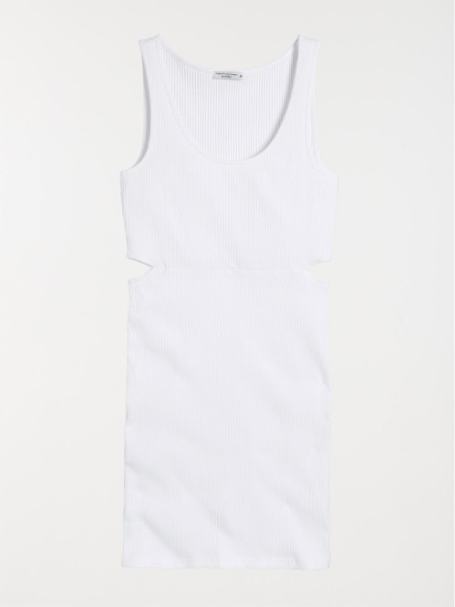 Robe côtelée coloris blanc femme