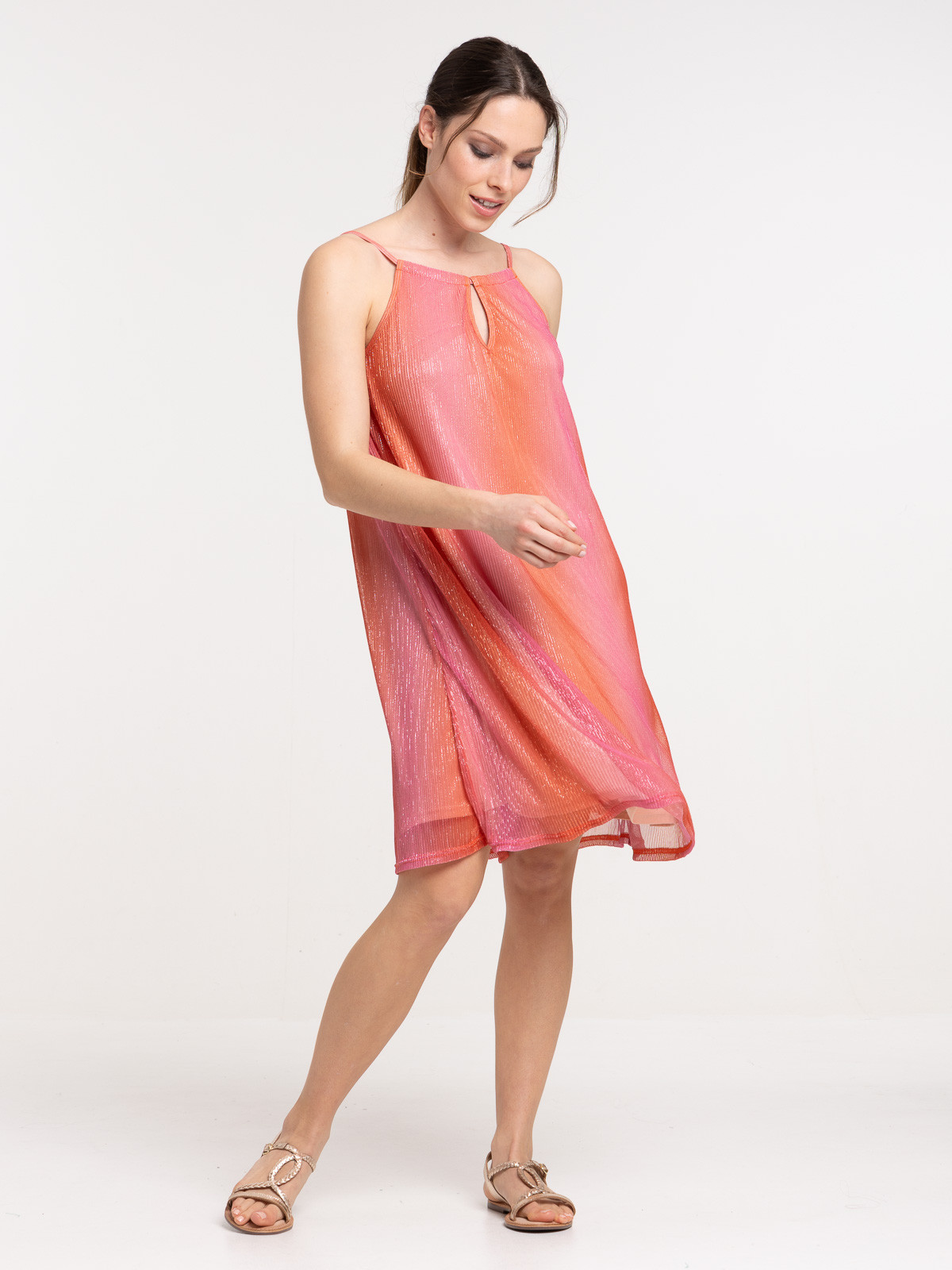 Robe plissée vermillon femme