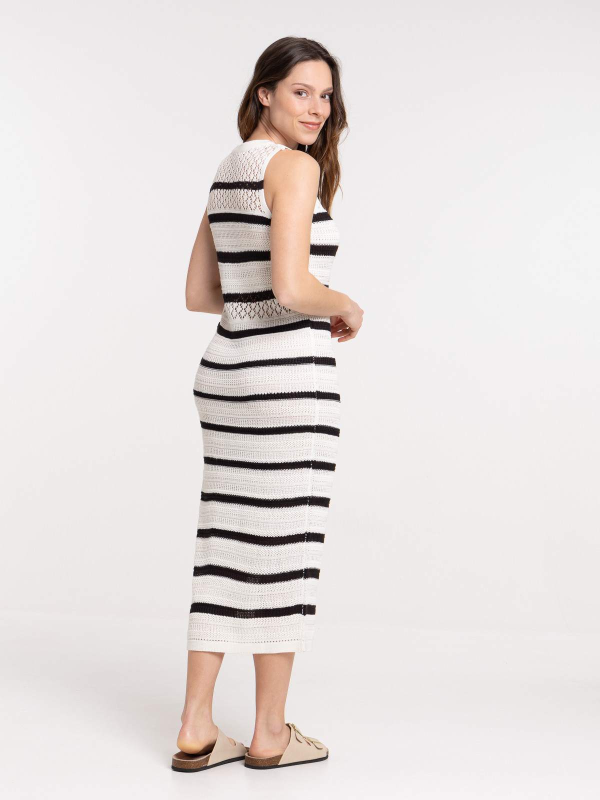 Robe longue crochet rayée femme