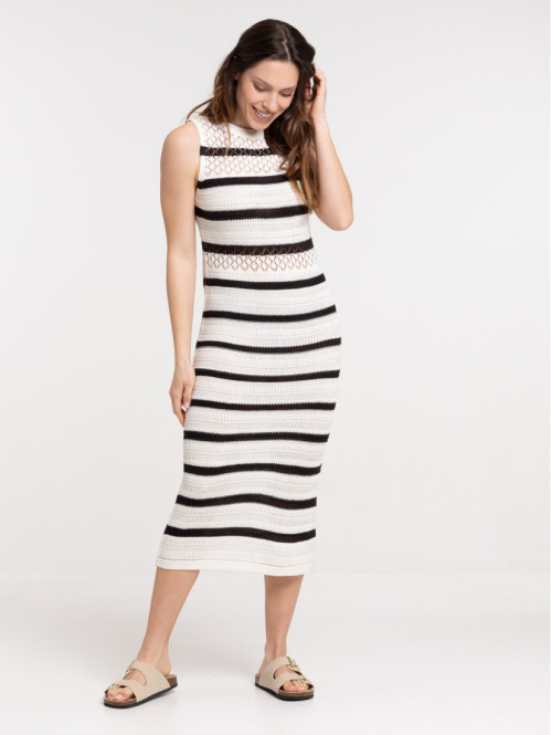 Robe longue crochet rayée femme