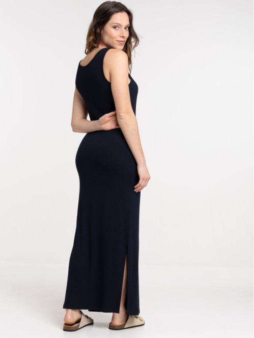 Robe longue côtelée anneau femme