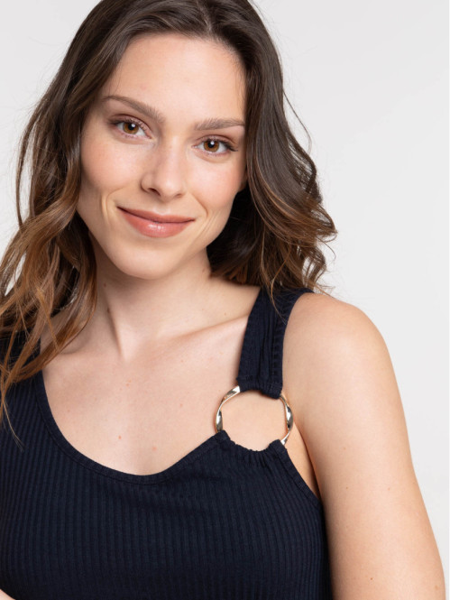 Robe longue côtelée anneau femme