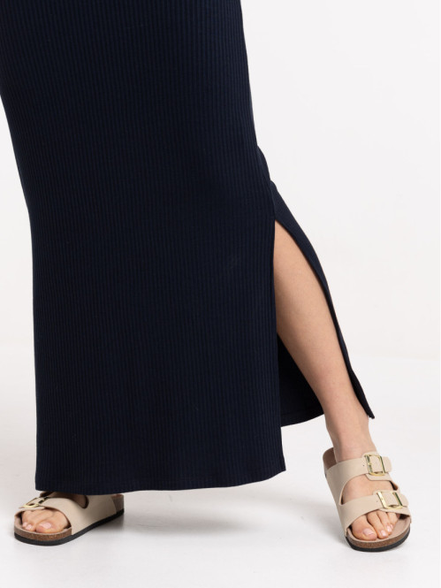 Robe longue côtelée anneau femme