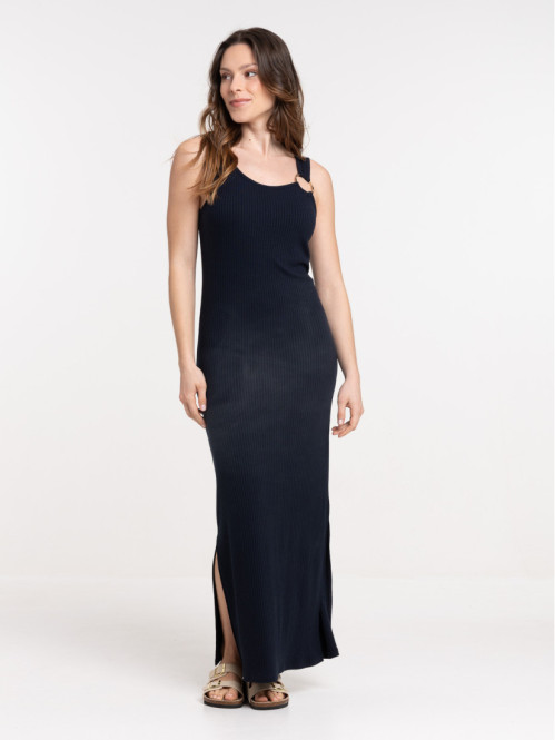 Robe longue côtelée anneau femme