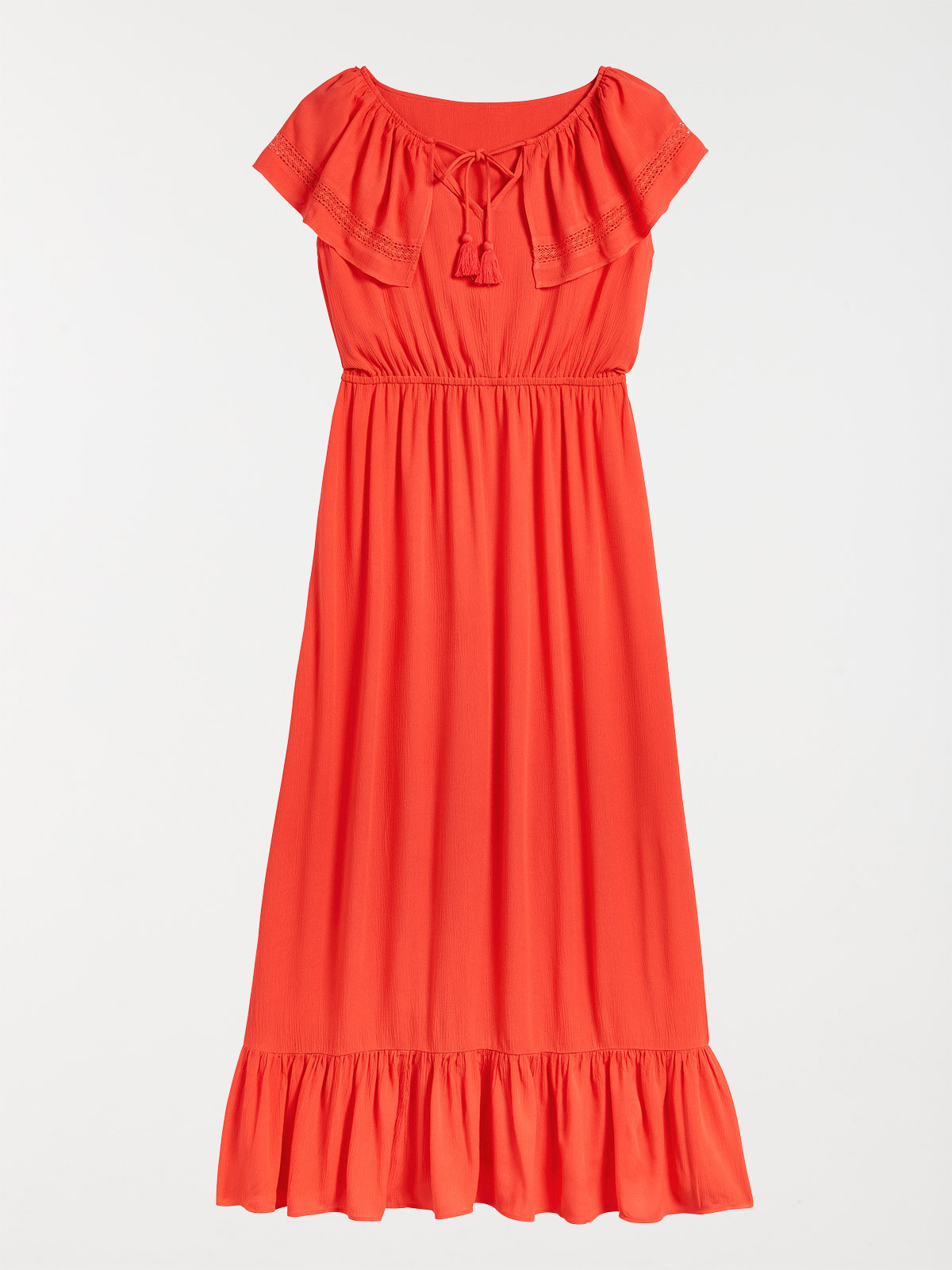 Robe longue col volanté femme