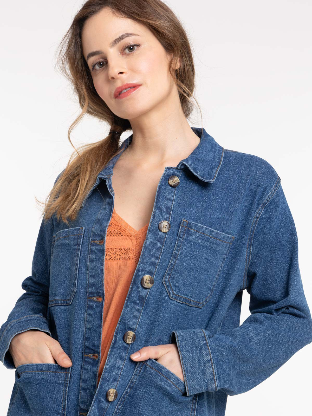 Veste denim boutonnée femme 