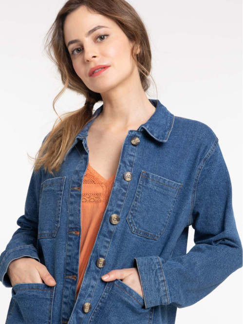 Veste denim boutonnée femme 