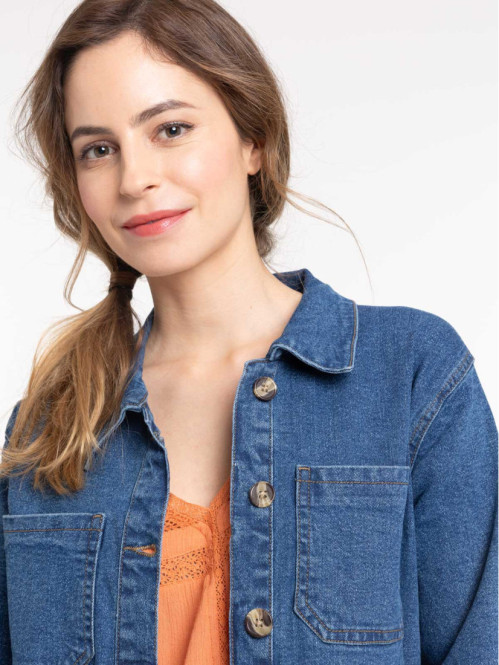 Veste denim boutonnée femme 