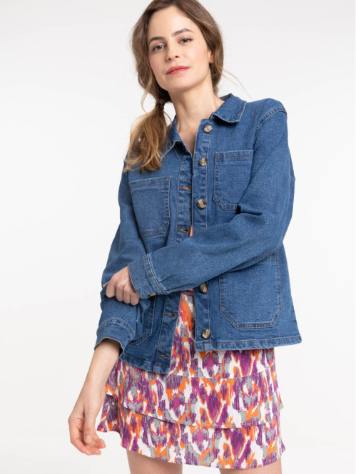 Veste denim boutonnée femme 