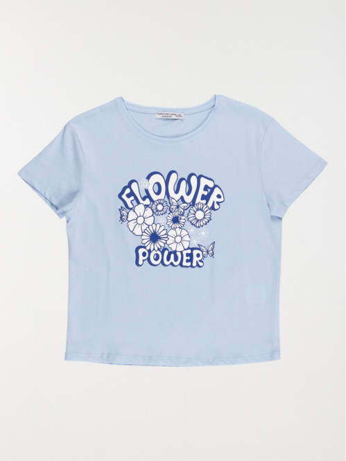 T-shirt floral bleu pâle fille (XXS-M)