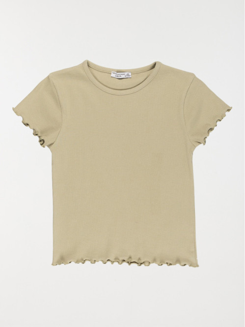 T-shirt kaki clair côtelé fille (XXS-M)