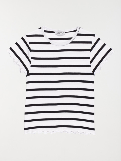 T-shirt rayé côtelé fille (XXS-M)