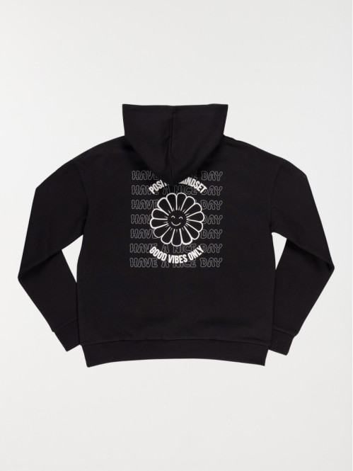 Sweat noir à capuche fille (XXS-M)