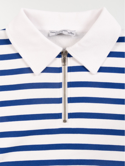 Sweat rayé col polo fille...