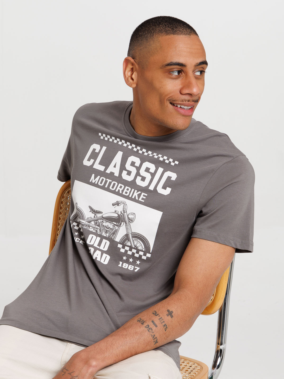T-shirt granit motif moto homme