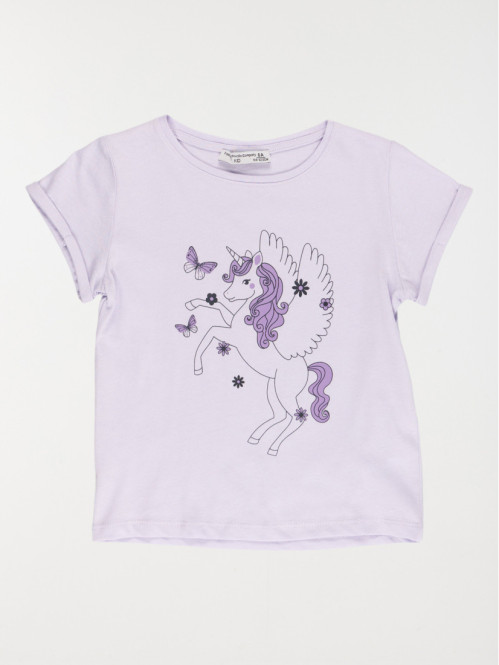 T-shirt licorne lilas fille (3-12A)