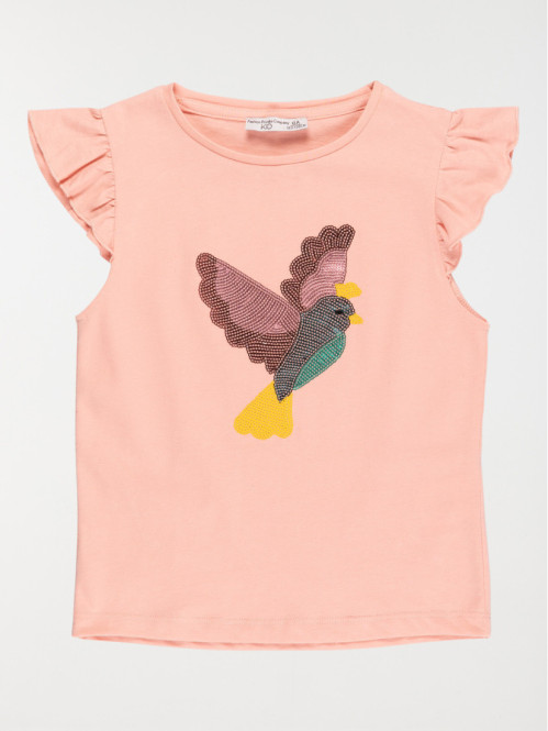 Tee-shirt oiseau fille rose (3-12A)
