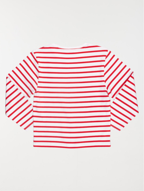 T-shirt rayé fille coeurs brodés (3-12A) T-shirt rayé fille coeurs brodés (3-12A)