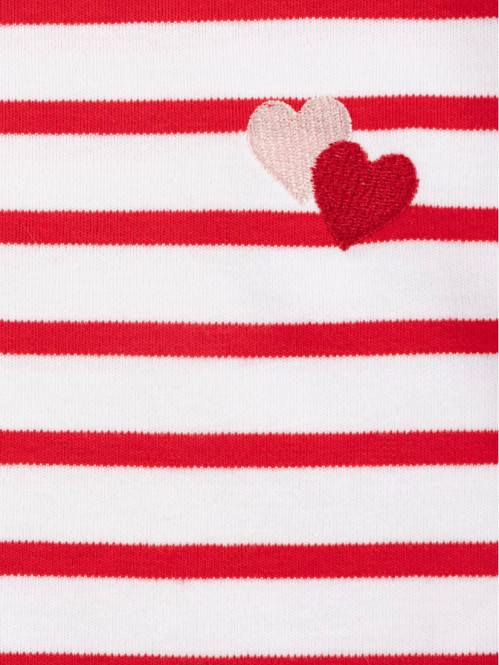T-shirt rayé fille coeurs brodés (3-12A) T-shirt rayé fille coeurs brodés (3-12A)