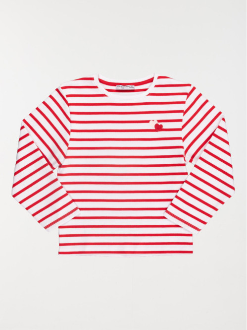 T-shirt rayé fille coeurs brodés (3-12A) T-shirt rayé fille coeurs brodés (3-12A)