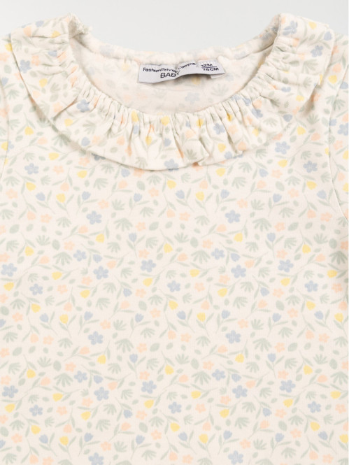 Tee-shirt écru fleuri fille (3-36M) Tee-shirt écru fleuri fille (3-36M)
