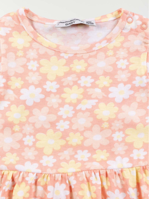 Robe nectarine motif fleur fille (3-36M)
