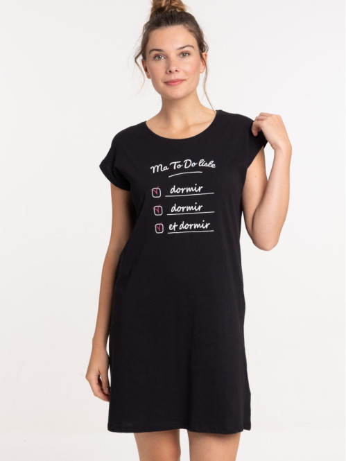 Chemise de nuit message noir femme