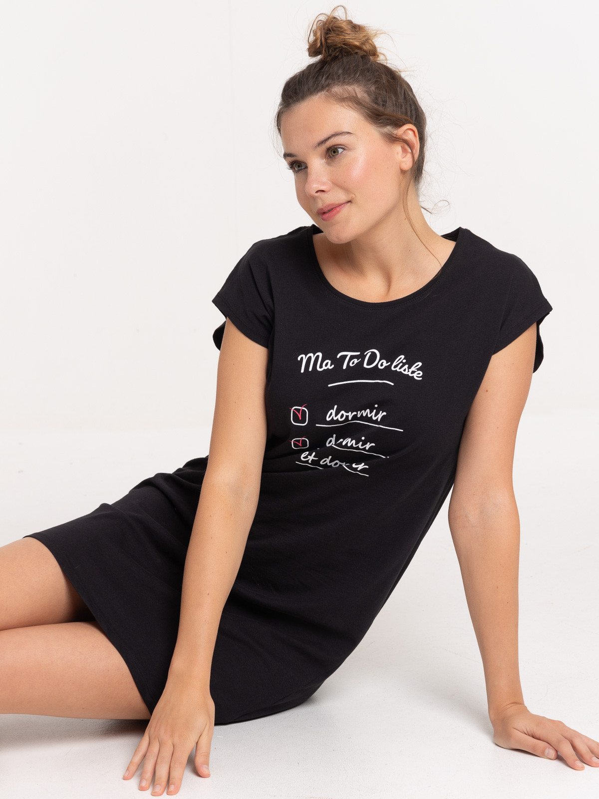 Chemise de nuit message noir femme