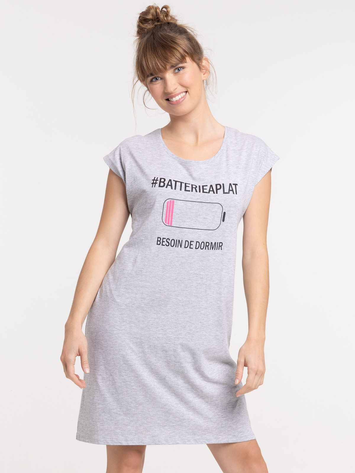 Chemise de nuit message gris chiné femme Chemise de nuit message gris chiné femme