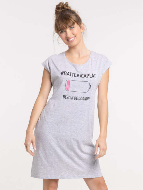 Chemise de nuit message gris chiné femme Chemise de nuit message gris chiné femme
