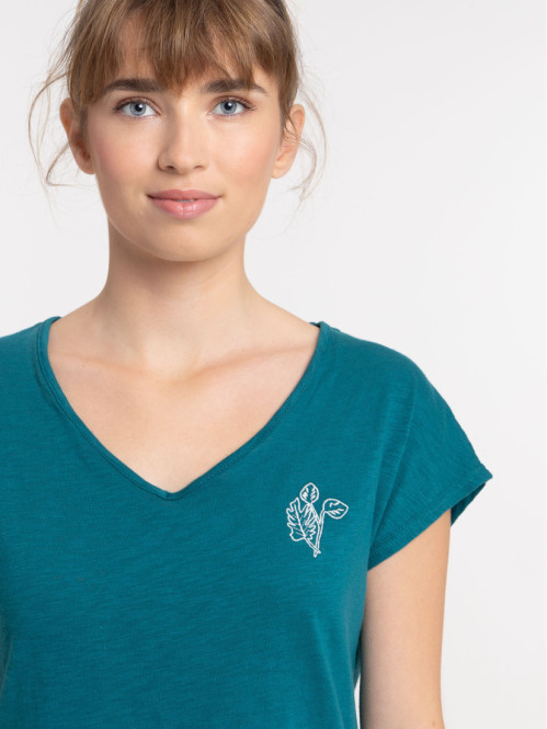 Chemise de nuit col V émeraude femme