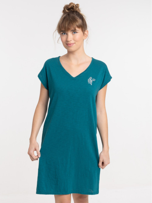 Chemise de nuit col V émeraude femme