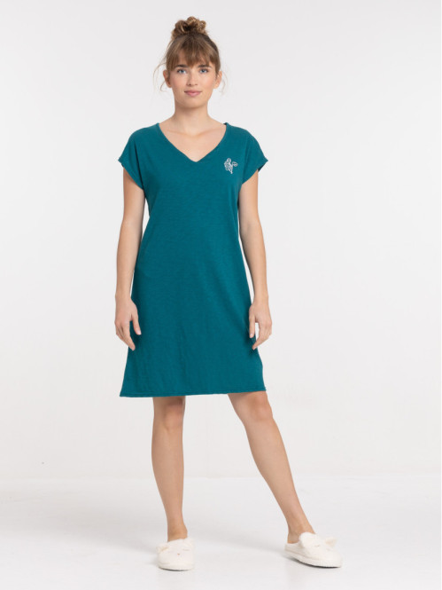 Chemise de nuit col V émeraude femme