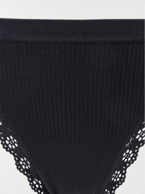 Tanga côtelé noir femme