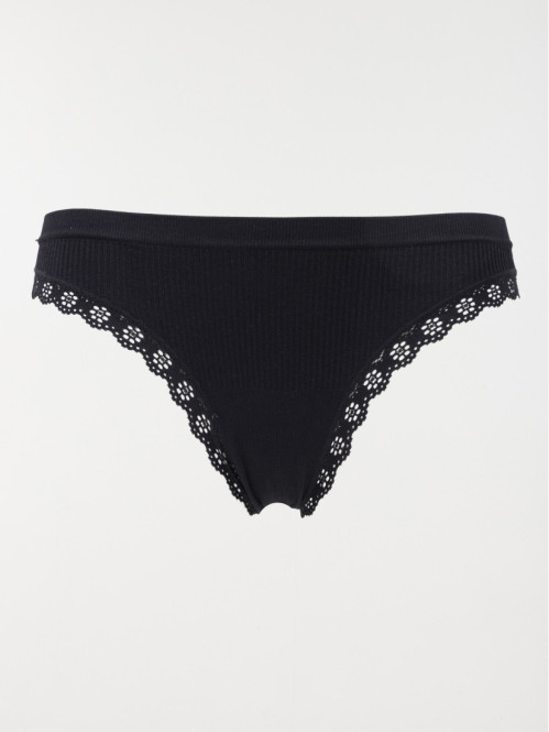 Tanga côtelé noir femme