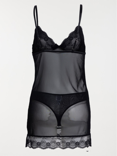 Nuisette et string noir femme Nuisette et string noir femme