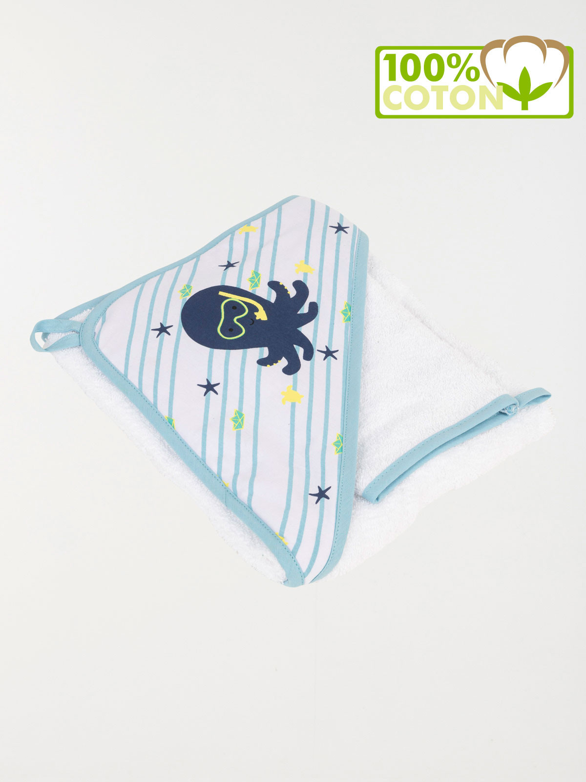 Carré de bain pieuvre et gant bébé 