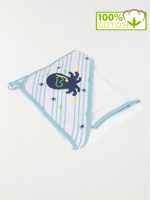 Carré de bain pieuvre et gant bébé 